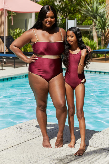 Contrast Trim One-Piece in Wine