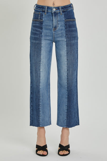 Mid-Rise Waist Two-Tones Jeans with Pockets