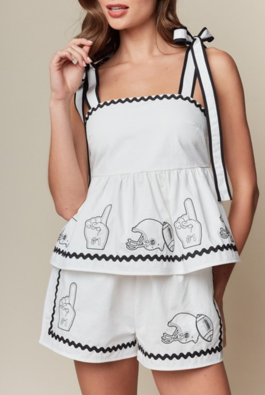 Game Day Peplum Top W/ Ties