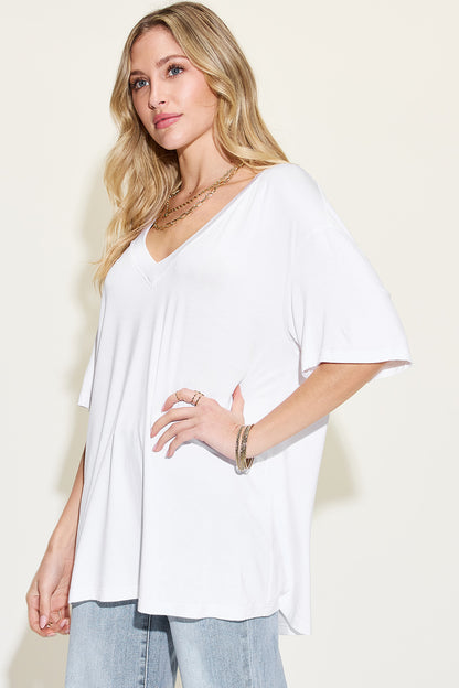 FAMOUS Bamboo V-Neck Drop Shoulder T-Shirt