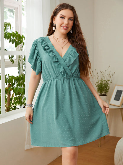 Plus Size Surplice Flutter Sleeve Mini Dress