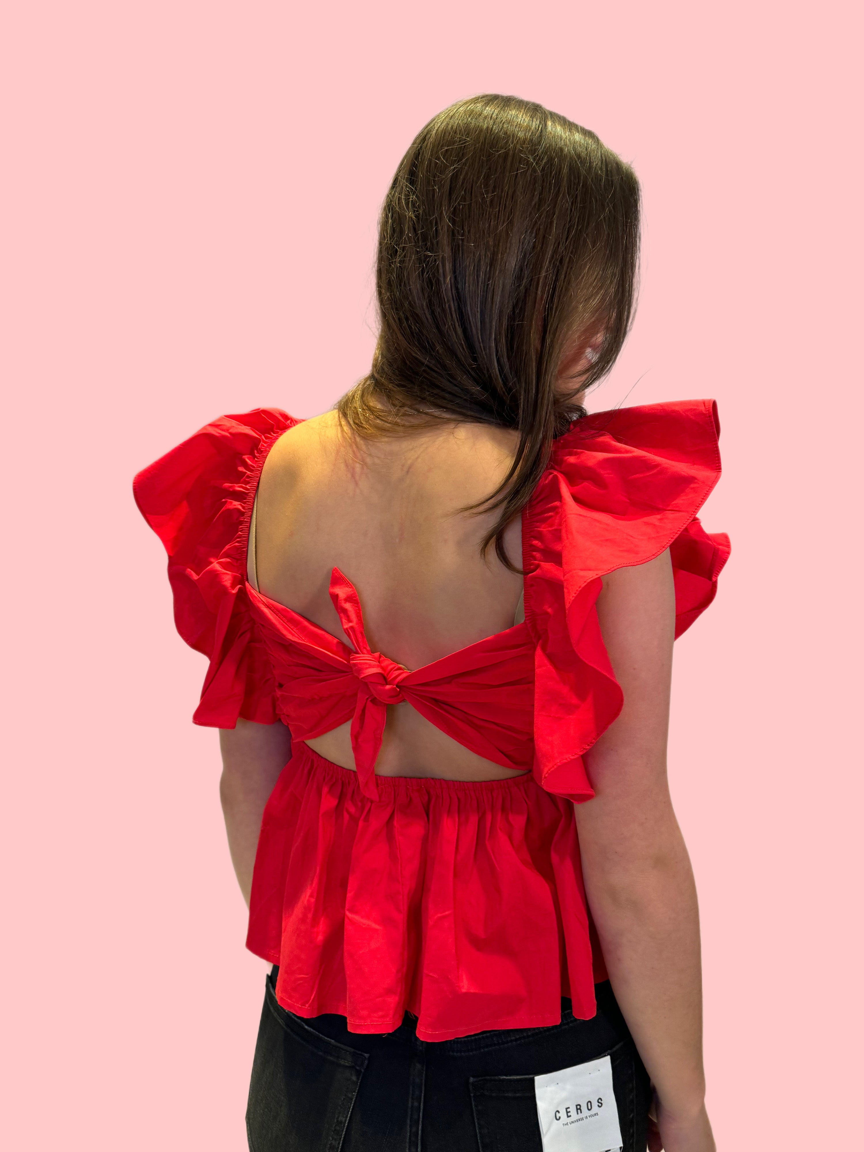 TIE BACK RUFFLE SLEEVE