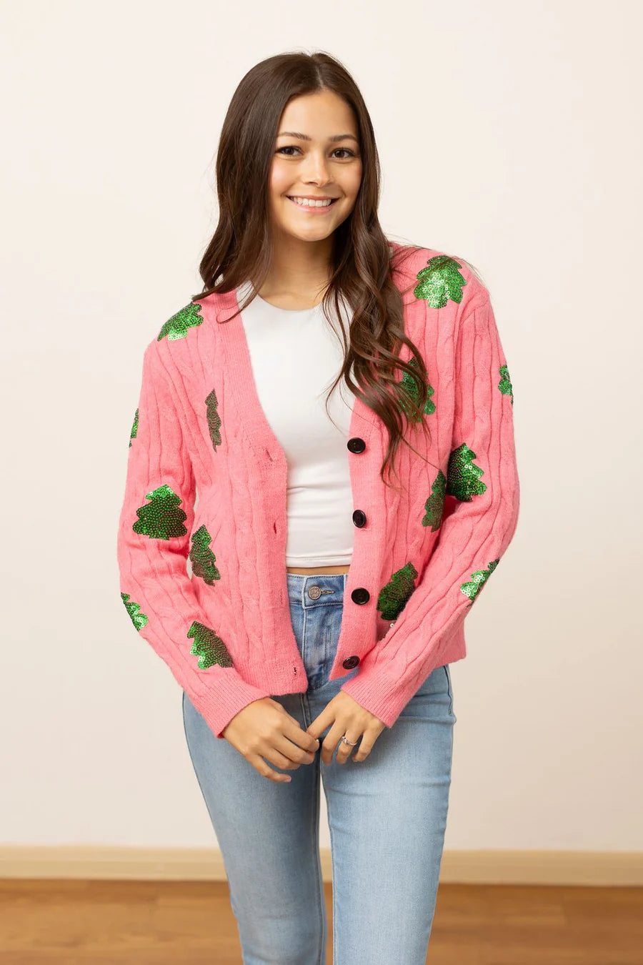 *PRE-ORDER Sequin Trees Cardigan, Pink