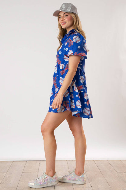 Baseball All Over Print Mini Dress-