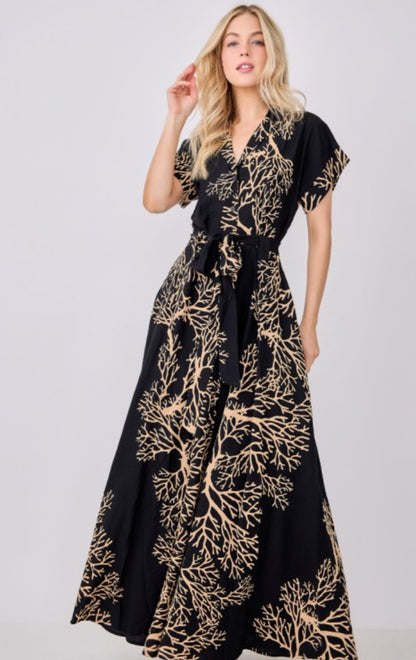 Coral Print Button Down Maxi