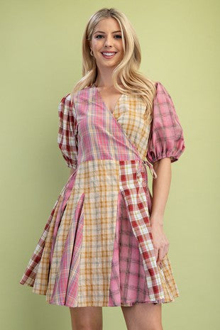 Checkered Wrap Dress- Plaid