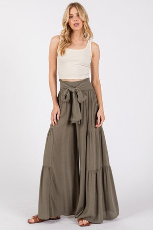 Woven Ruffle Pant, Sage Green