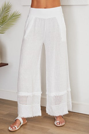 Fringe Hem Eyelet Pants, Sky Blue