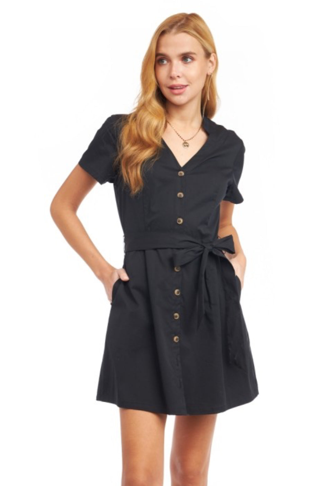 Collar Button down Dress, Black