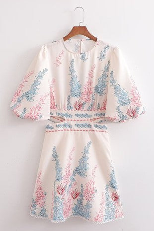 Floral Bubble Sleeve Dress