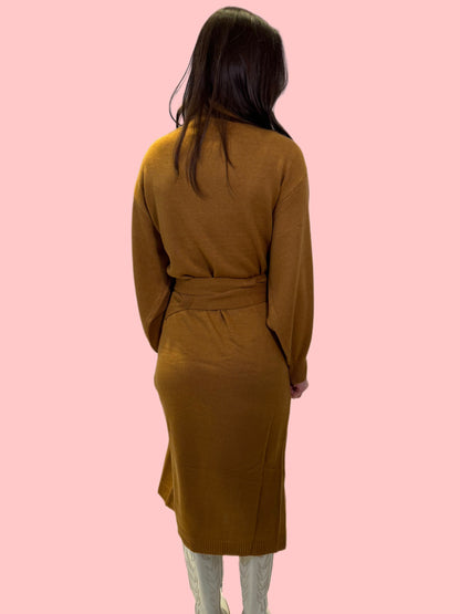 Wrap Sweater Dress-Camel