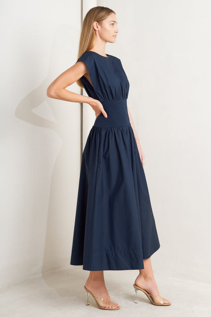 DREAMWEAVER ROMANTIC NAVY WOVEN MIDI DRESS