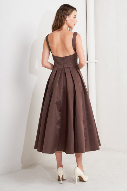 CHOCOLATE SYMPHONY WOVEN MIDI DRESS