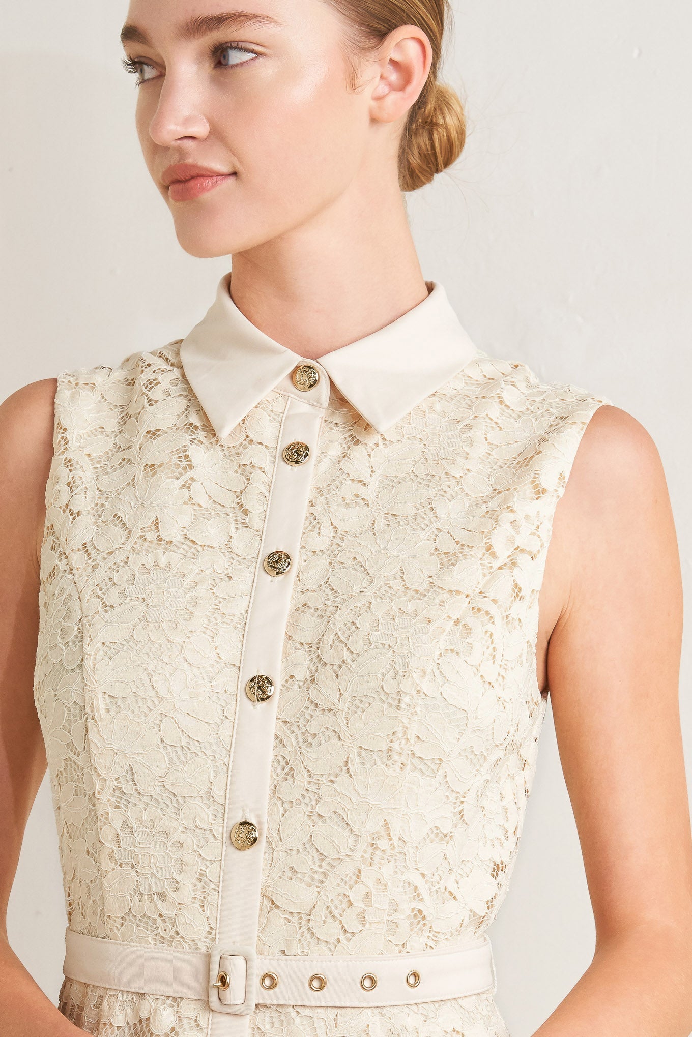 PURELY ROMANTIC WOVEN LACE MIDI DRESS