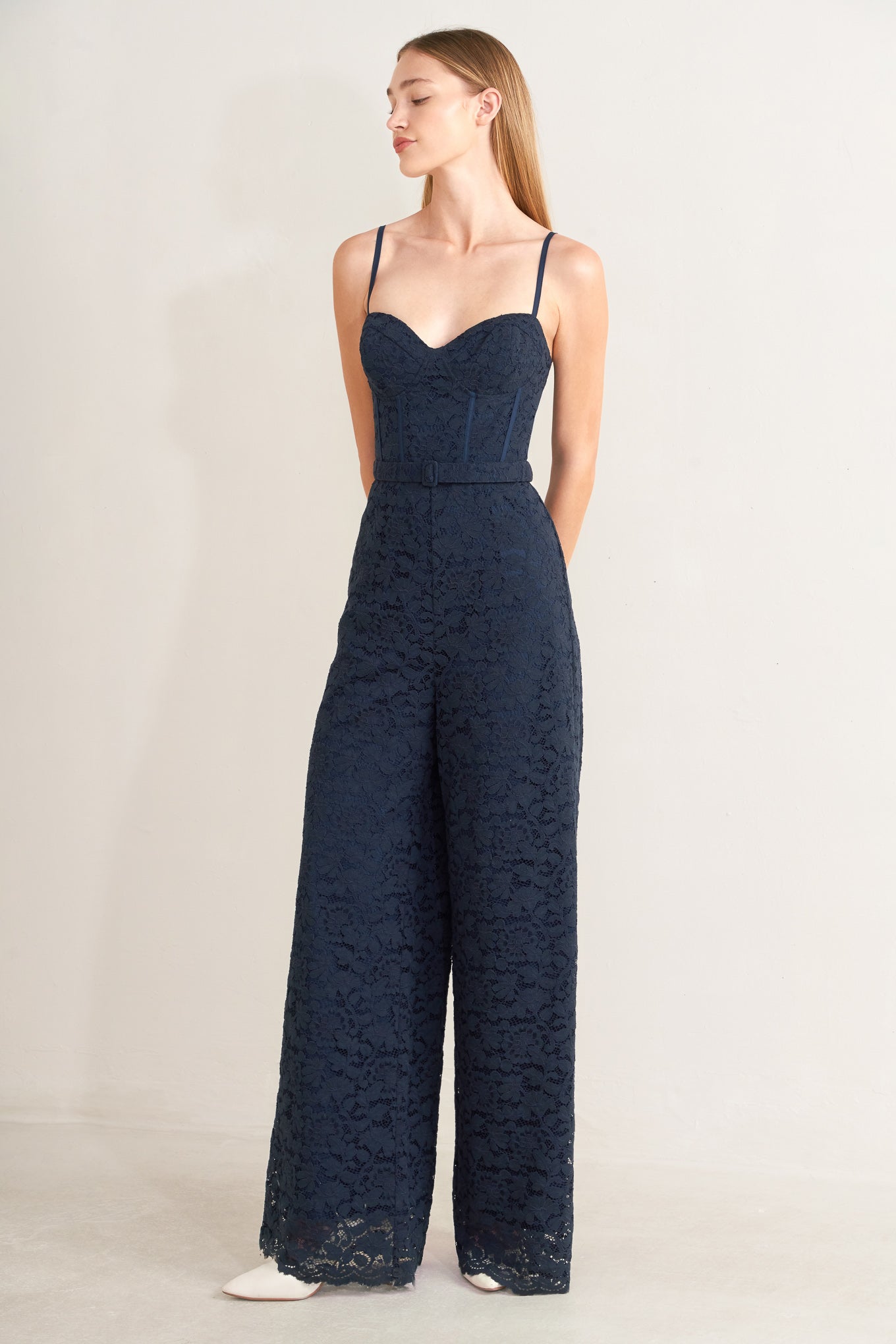 EVENING MUSE WOVEN LACE JUMPSUIT