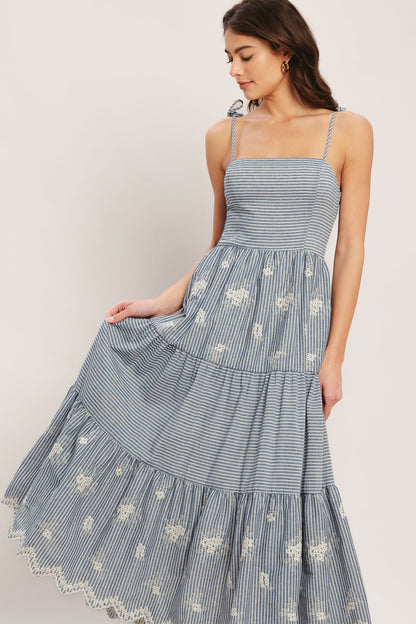 SALT AIR STRIPE WOVEN MIDI DRESS