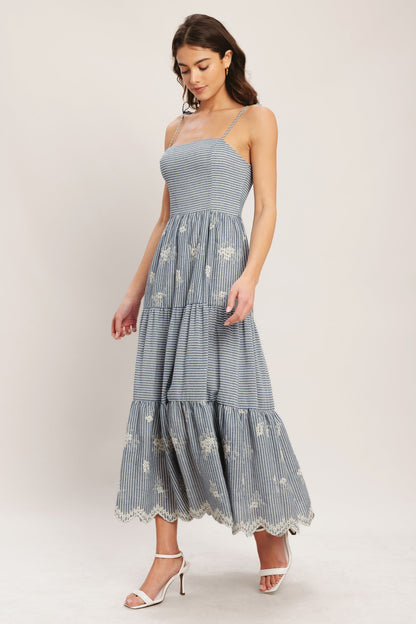 SALT AIR STRIPE WOVEN MIDI DRESS