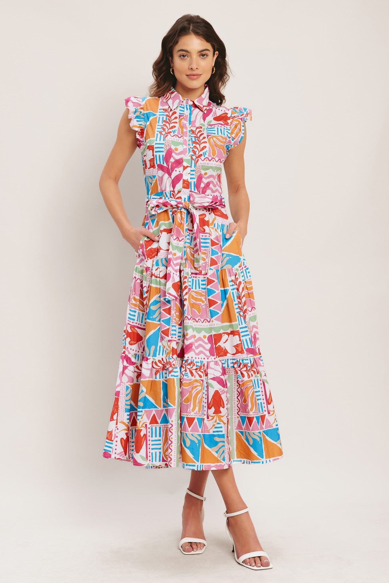 RIVIERA MOSAIC WOVEN MIDI DRESS