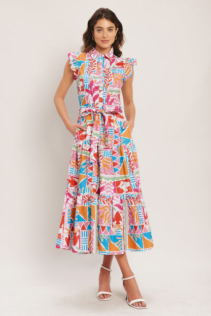 RIVIERA MOSAIC WOVEN MIDI DRESS