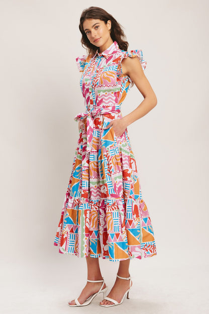 RIVIERA MOSAIC WOVEN MIDI DRESS