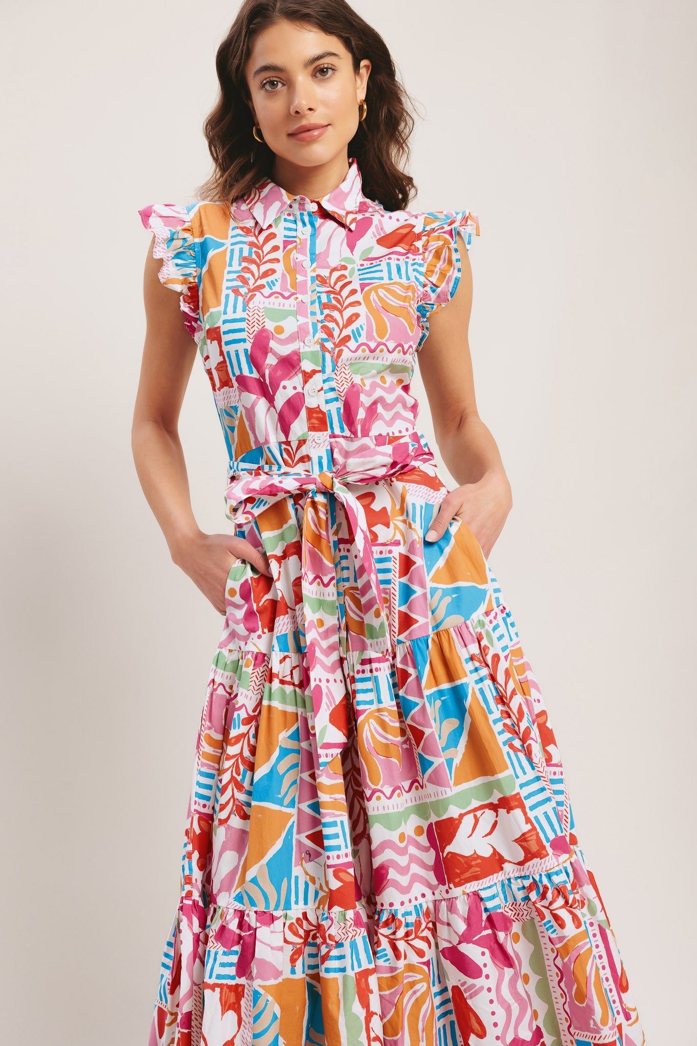 RIVIERA MOSAIC WOVEN MIDI DRESS