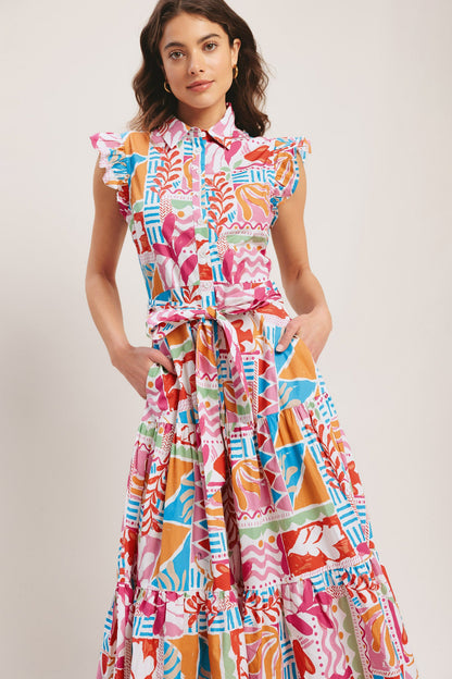 RIVIERA MOSAIC WOVEN MIDI DRESS