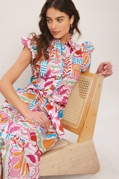 RIVIERA MOSAIC WOVEN MIDI DRESS