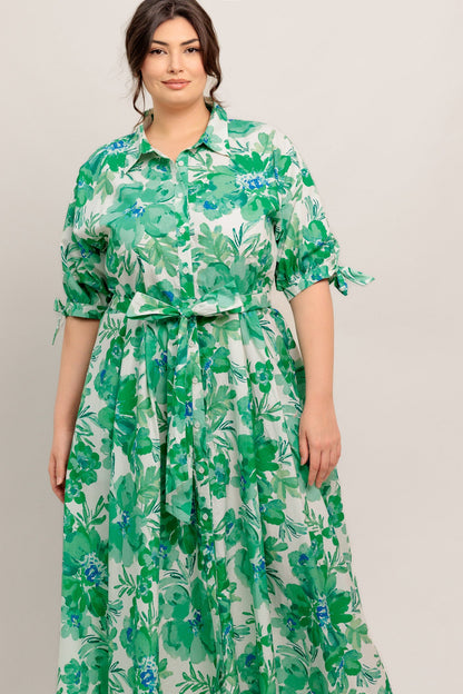 SIMPLY IN BLOOM WOVEN MIDI SHIRT DRESS