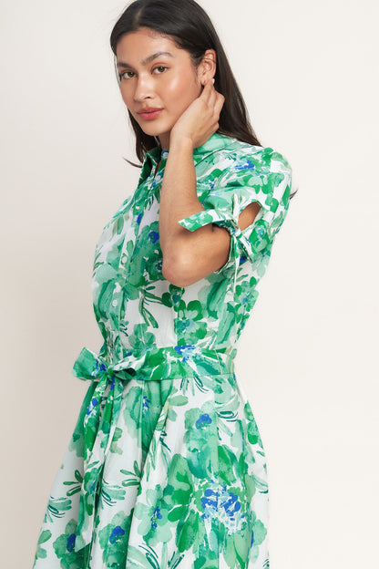 SIMPLY IN BLOOM WOVEN MIDI SHIRT DRESS