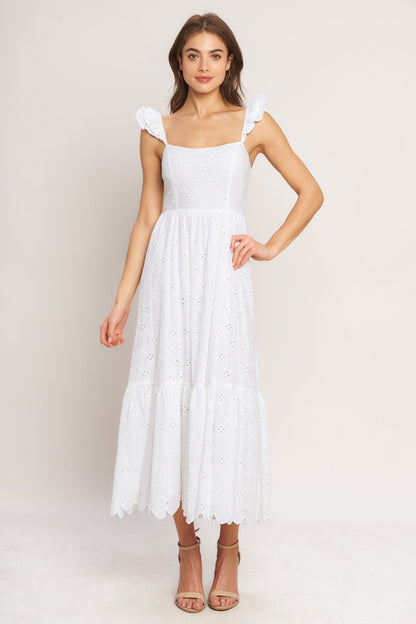 SWEET ESCAPE WOVEN EYELET MIDI DRESS