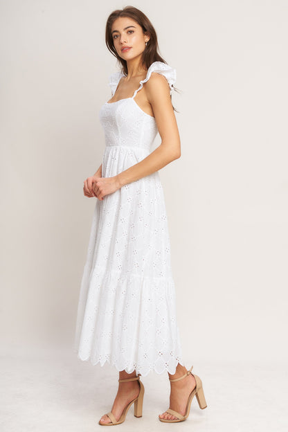 SWEET ESCAPE WOVEN EYELET MIDI DRESS