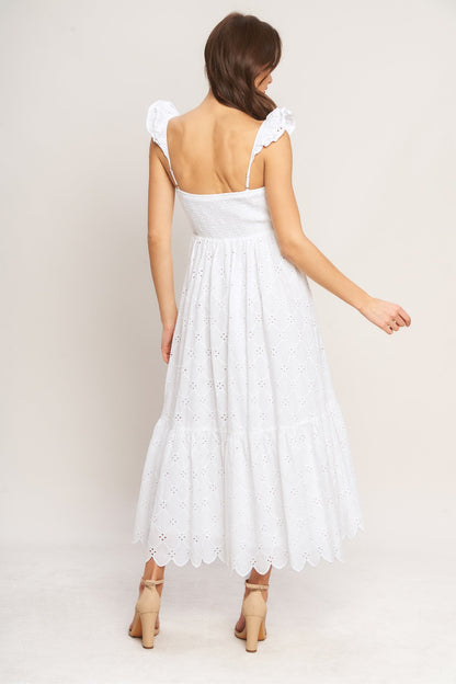 SWEET ESCAPE WOVEN EYELET MIDI DRESS