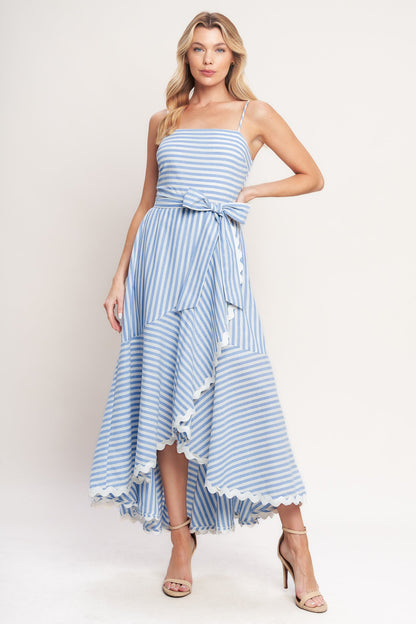 TIED TO YOU STRIPED WOVEN MIDI DRESS
