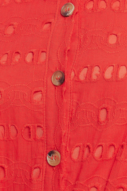 POWER SCARLET WOVEN EYELET MIDI DRESS