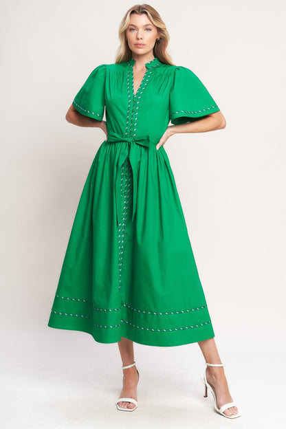 EVERGREEN ROMANCE WOVEN MIDI DRESS