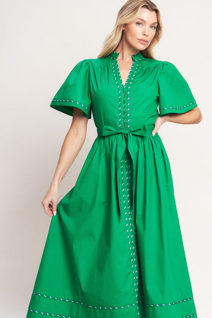 EVERGREEN ROMANCE WOVEN MIDI DRESS