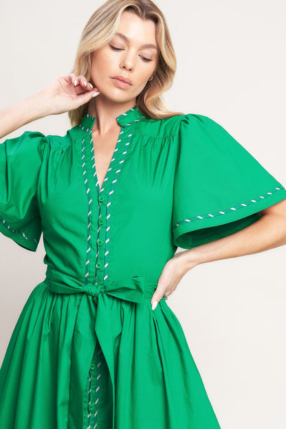 EVERGREEN ROMANCE WOVEN MIDI DRESS