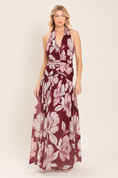 ROSEWOOD ROMANCE POWER MESH MAXI DRESS