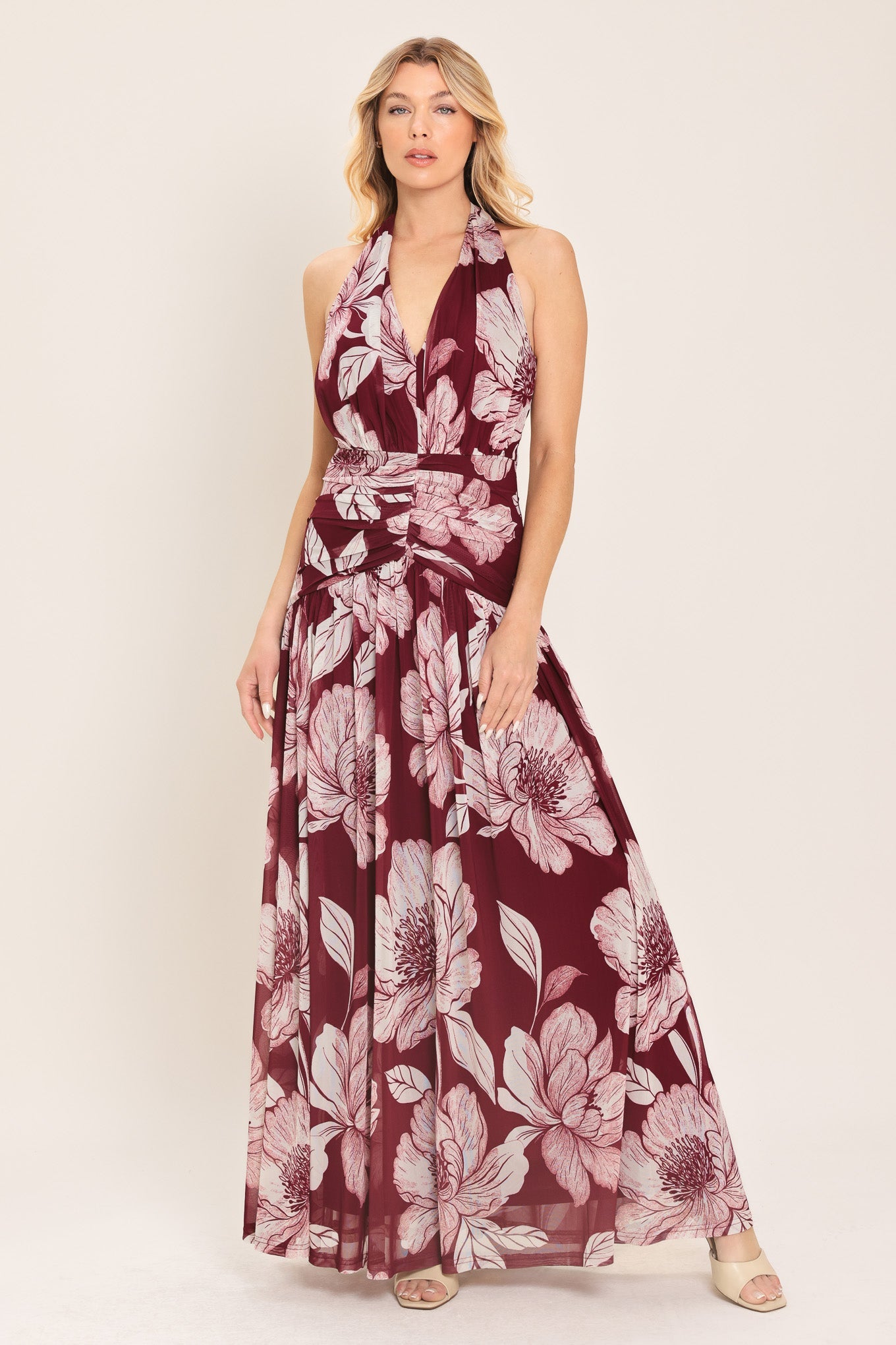 ROSEWOOD ROMANCE POWER MESH MAXI DRESS