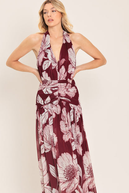 ROSEWOOD ROMANCE POWER MESH MAXI DRESS