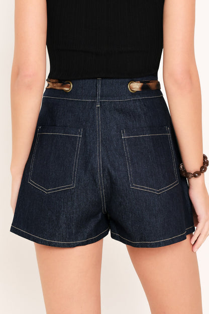 LEOPARD TIE DENIM SKORT