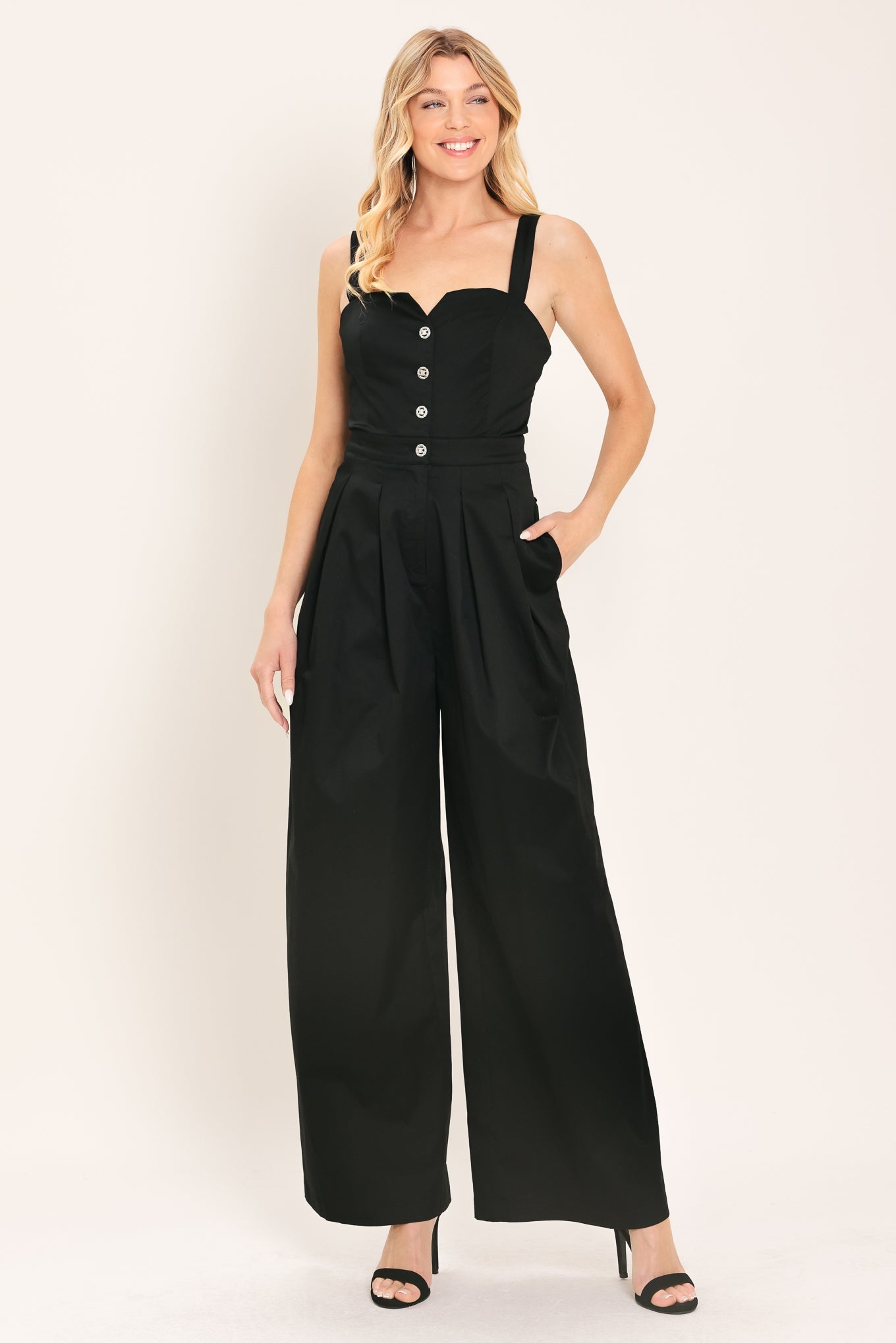 BLACK TIE ROMANCE WOVEN JUMPSUIT