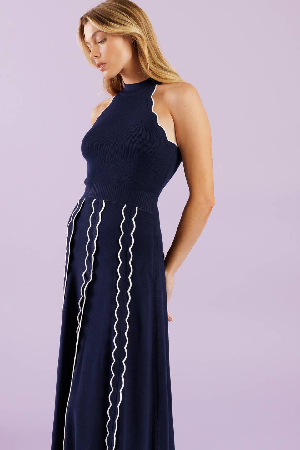 TIME FOR CHEER NAVY SWEATER MIDI DRESS