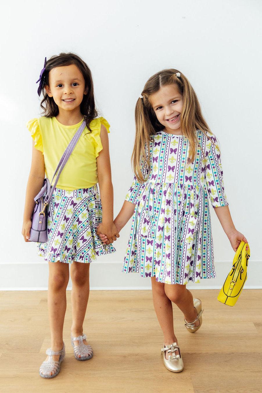 Mardi Gras 3/4 Sleeve Pocket Twirl Dress