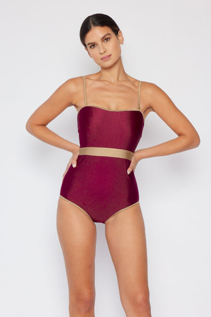 Contrast Trim One-Piece in Wine