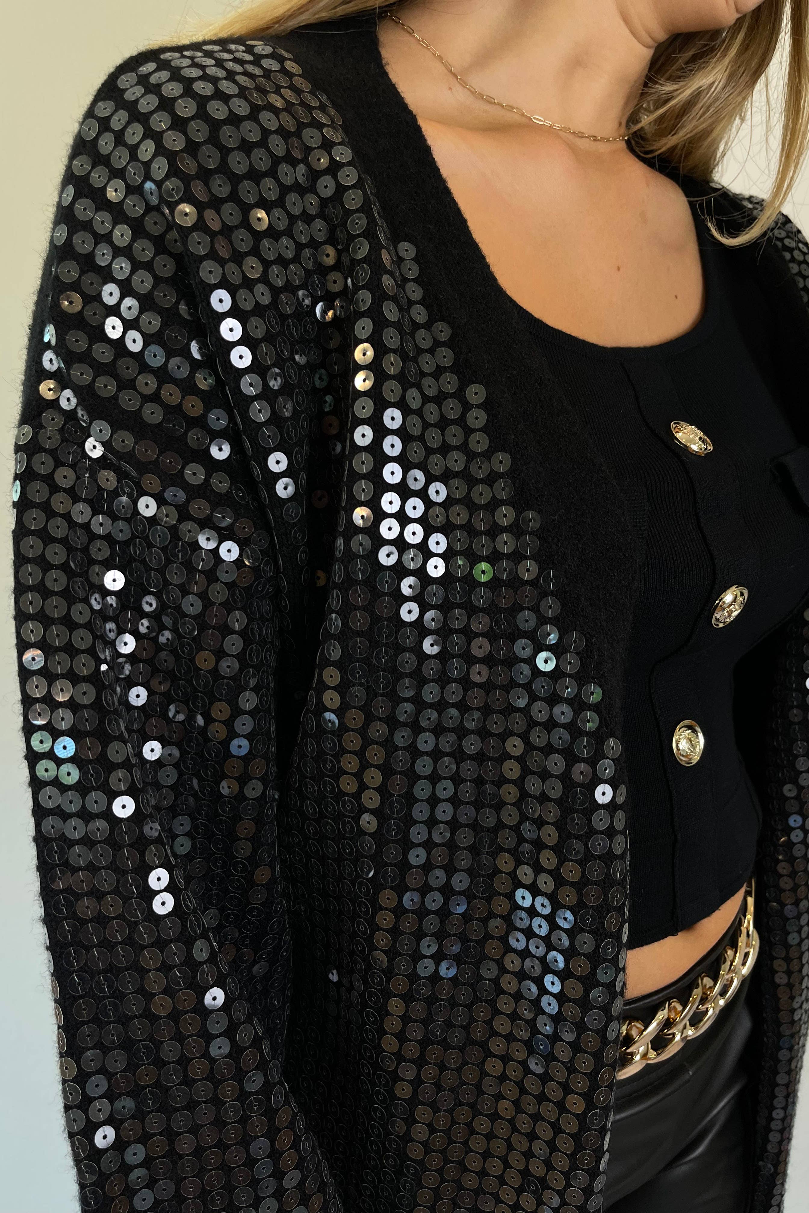 SEQUIN LONG KNIT CARDIGAN-W2309JO56492