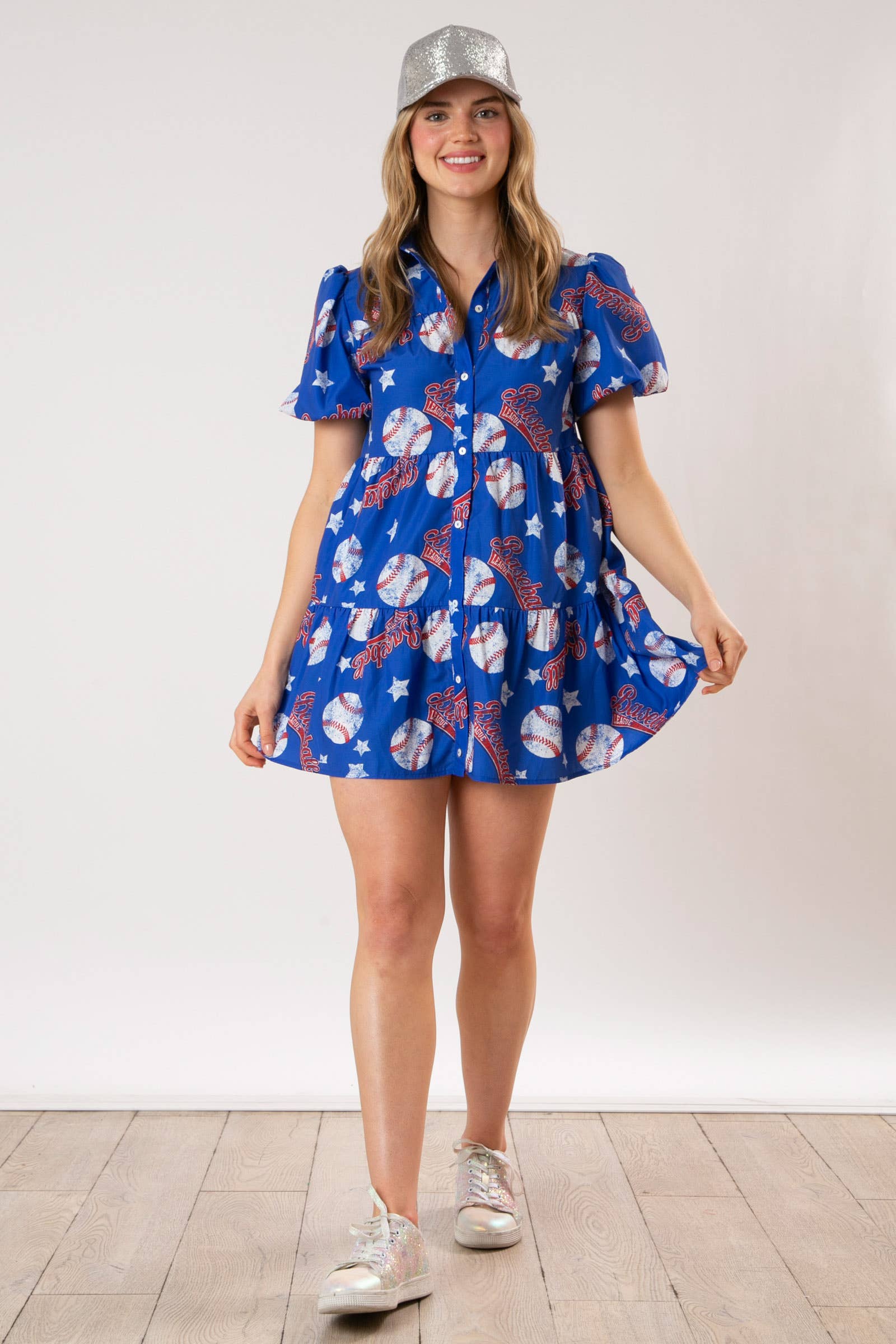 Baseball All Over Print Mini Dress-