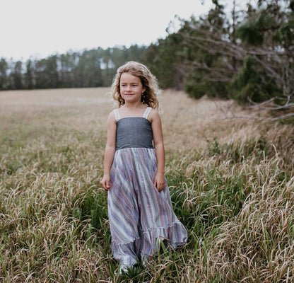 Kids Denim Pink Purple Stripe Maxi Dress