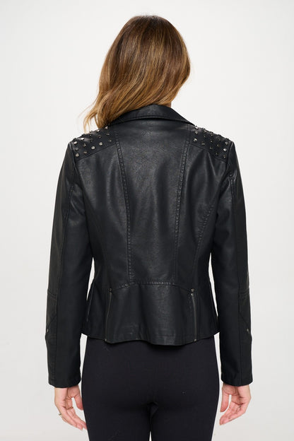 Studded Classic Moto Faux Leather Jacket