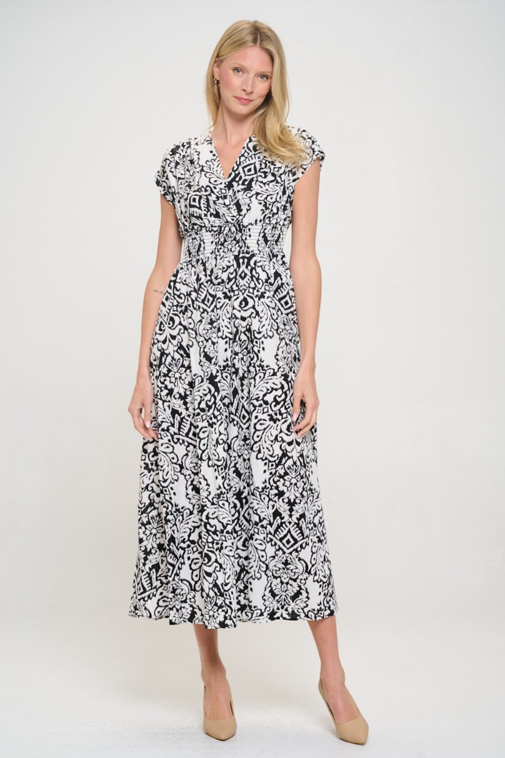 Printed Smocked Waist Maxi Dress